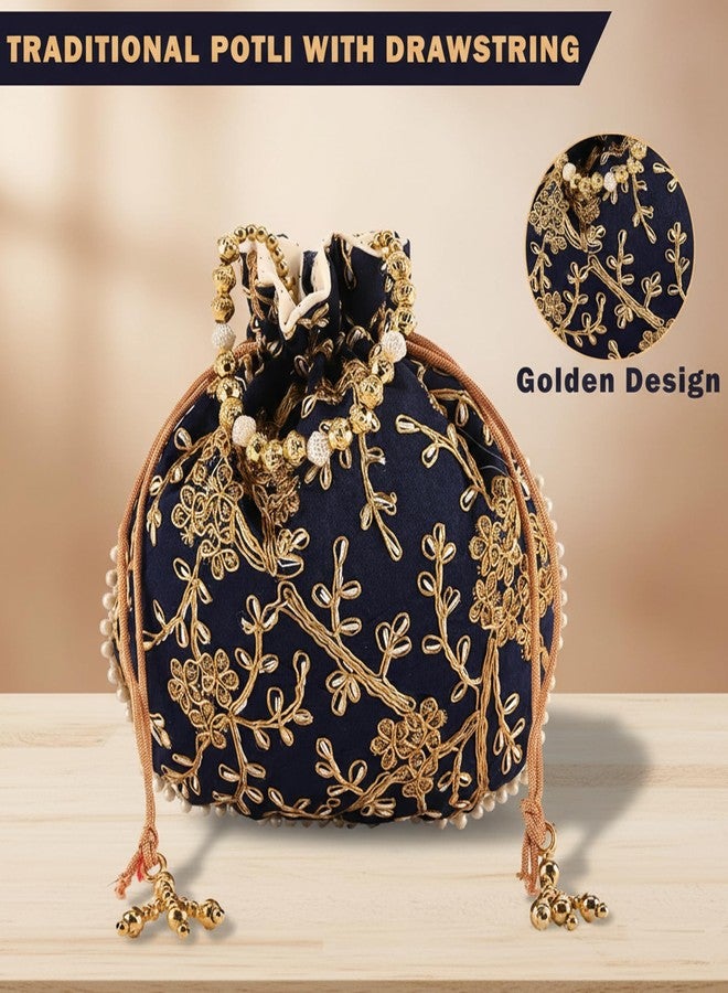 Anant Infinity Potli | Jute Handbags for women | Embroidered Women Potli Bag | Drawstring Bags for Wedding | Traditional Indian Goody Bags | Pack of 5 | Multicolor - Image 3